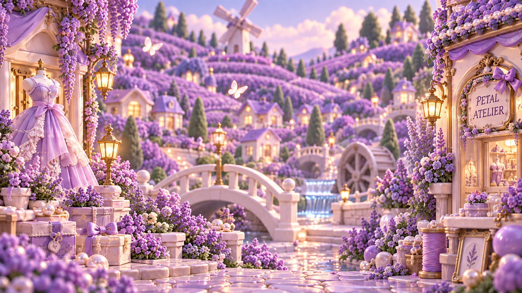 Lavender Fields, a miniature world of flower-covered ateliers and bridges